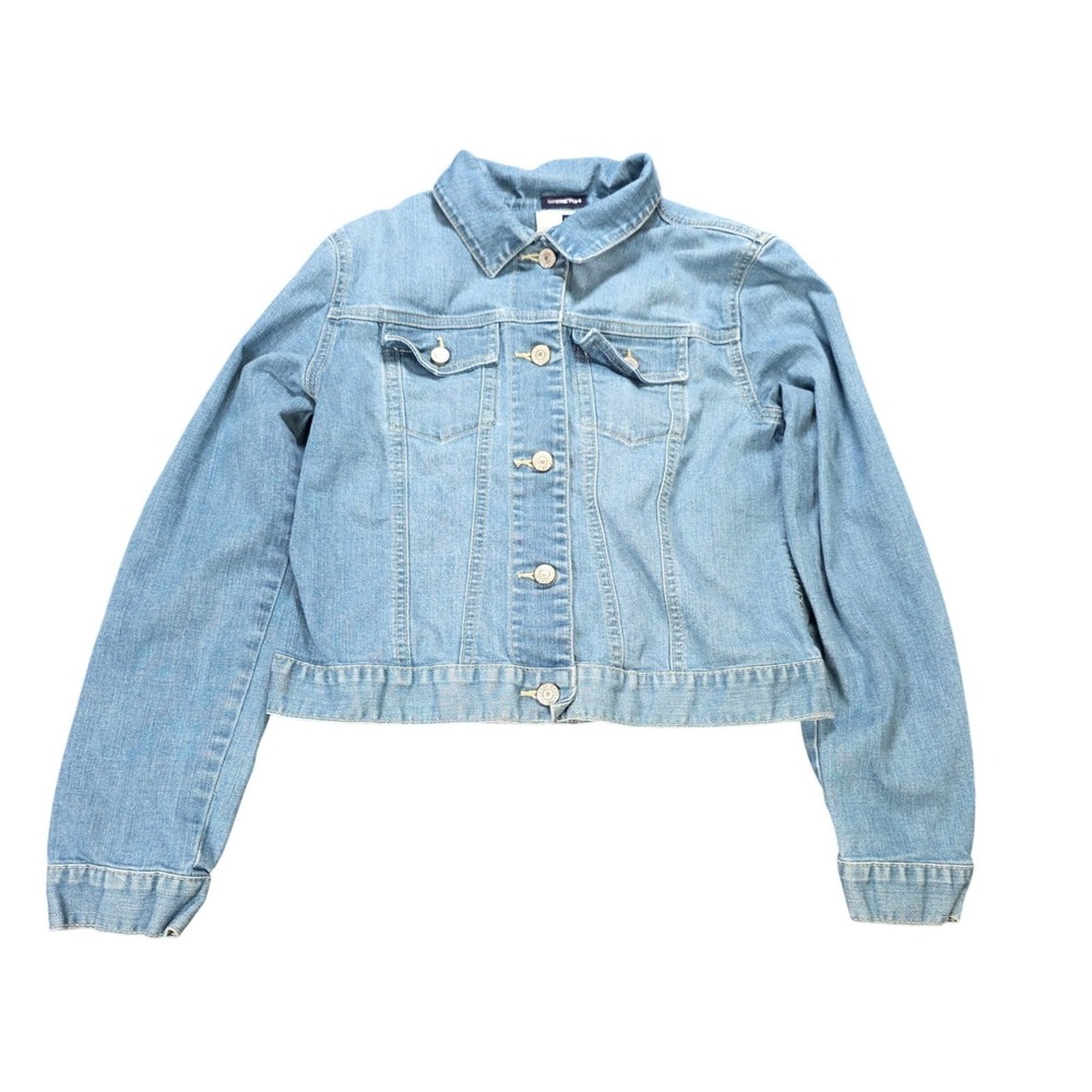 Gap Denim Trucker Jacket Girl's Size XXL Blue Light Wash Button Front Stretch